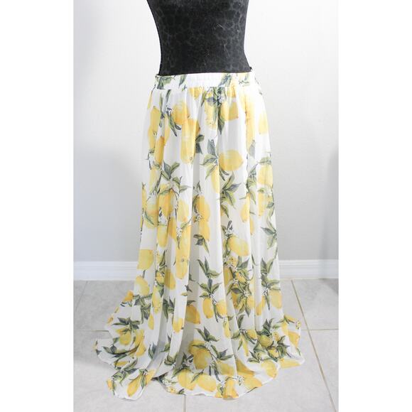 New One Size M-XL Lemon Print Maxi Skirt Elastic Waist Boho Summer Flowy Beach - Picture 1 of 3